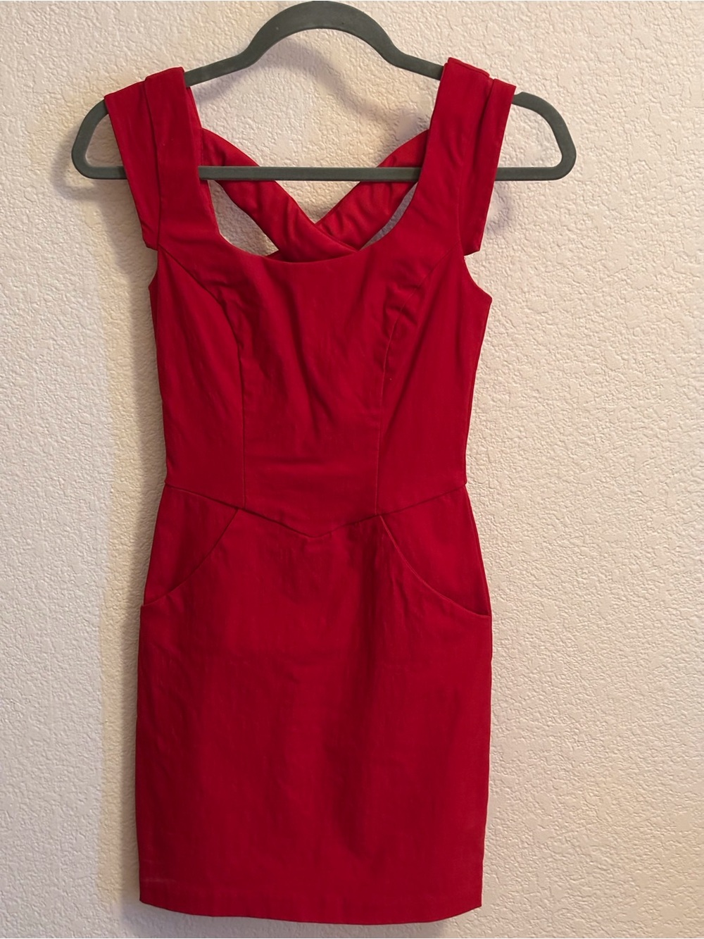 Teeze Me Red Sleeveless Cross-Back Mini Sheath Dress
